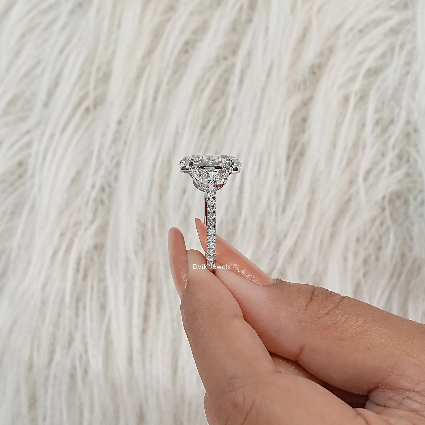 Oval Lab Diamond Accent Ring with Marquise Side Stones