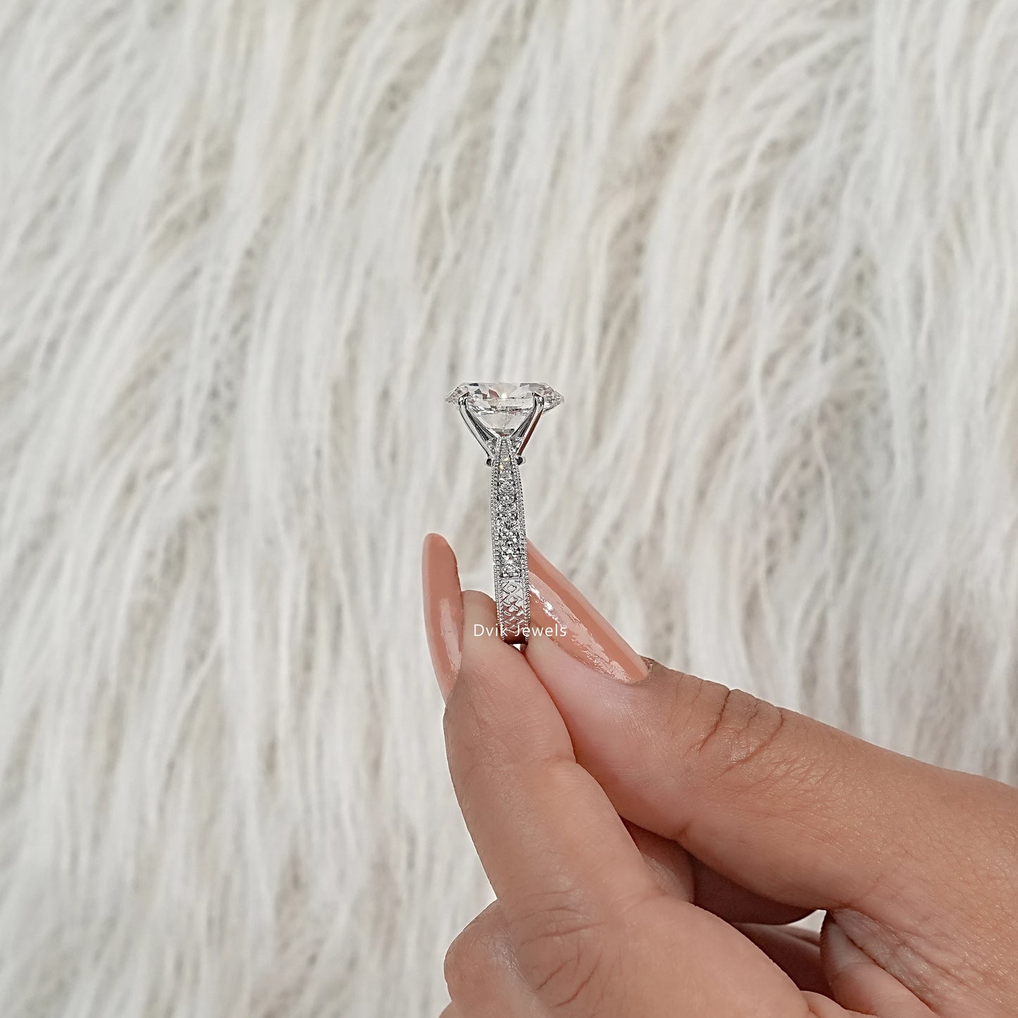 Oval Lab Diamond Engagement Ring with Pavé Setting