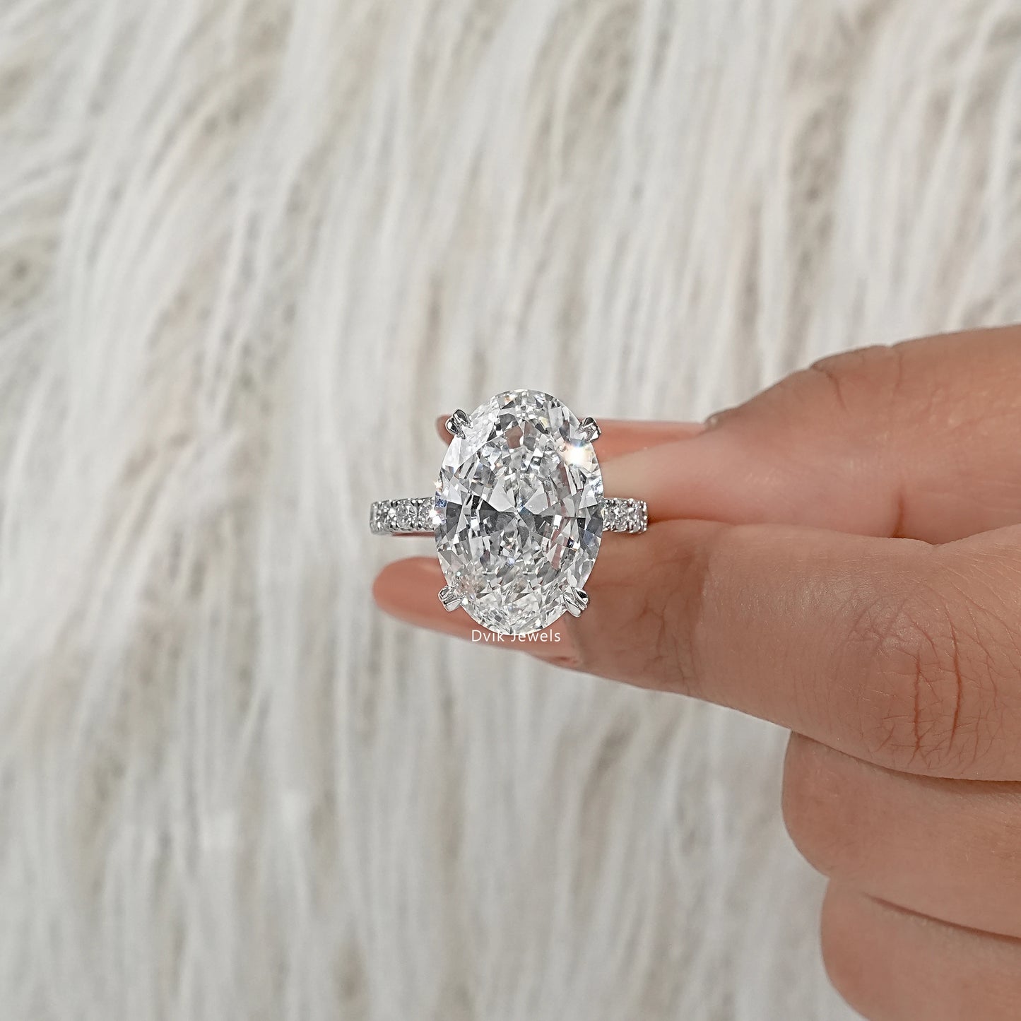 Oval Cut Lab Diamond Ring with Hidden Halo and Pavé Band