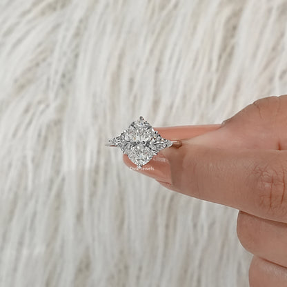 Oval Lab Diamond Three Stone Ring with Pear and Round Accents Ring