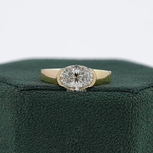Half Bezel Set Oval Solitaire Ring Band