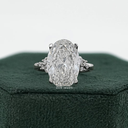 Oval Cut Lab Diamond Solitaire Ring with Cluster Accent Shoulders