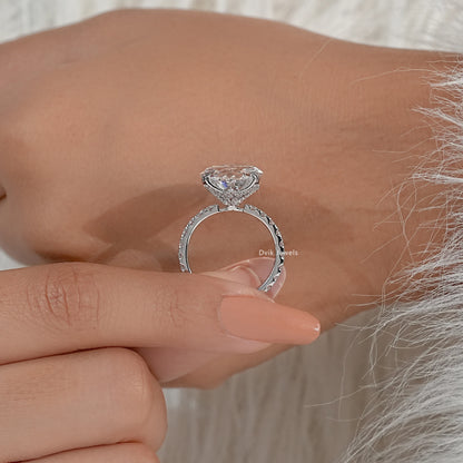 Oval Cut Lab Diamond Ring with Hidden Halo and Pavé Band
