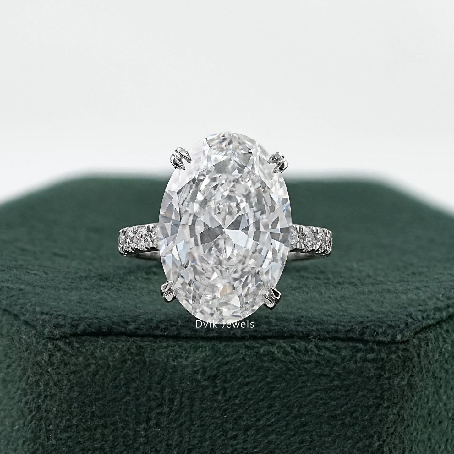 Oval Cut Lab Diamond Ring with Hidden Halo and Pavé Band