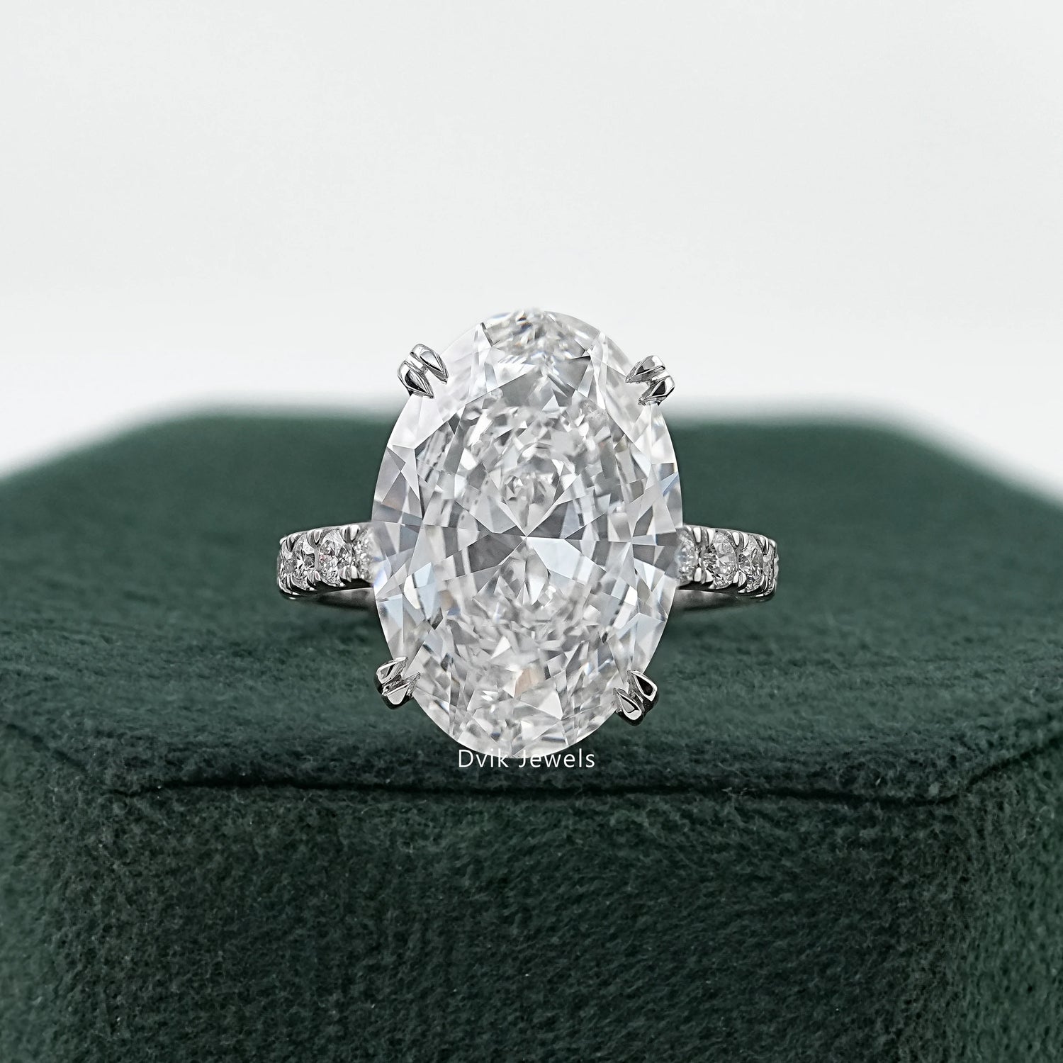 Oval Cut Lab Diamond Ring with Hidden Halo and Pavé Band Ring