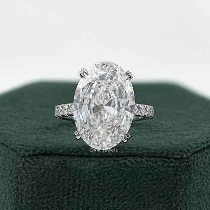 Oval Cut Lab Diamond Ring with Hidden Halo and Pavé Band
