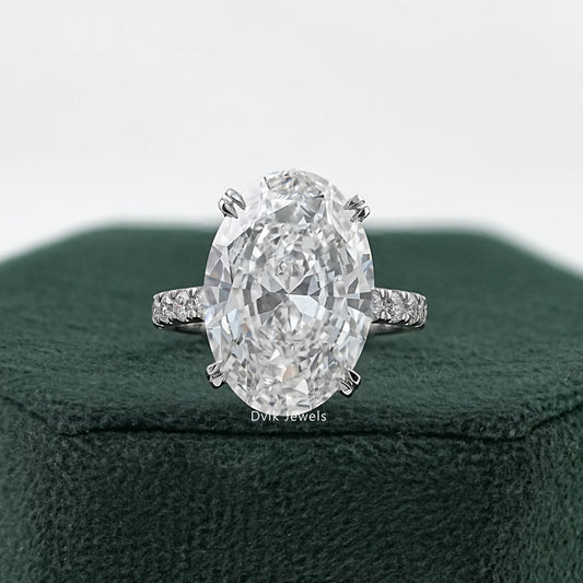 Oval Cut Lab Diamond Ring with Hidden Halo and Pavé Band