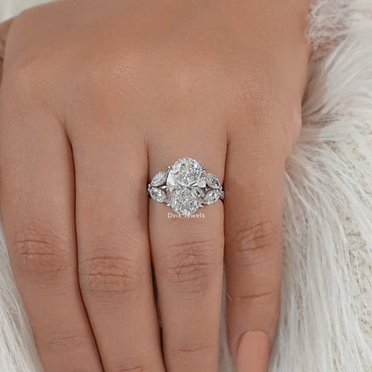 Oval Lab Diamond Accent Ring with Marquise Side Stones