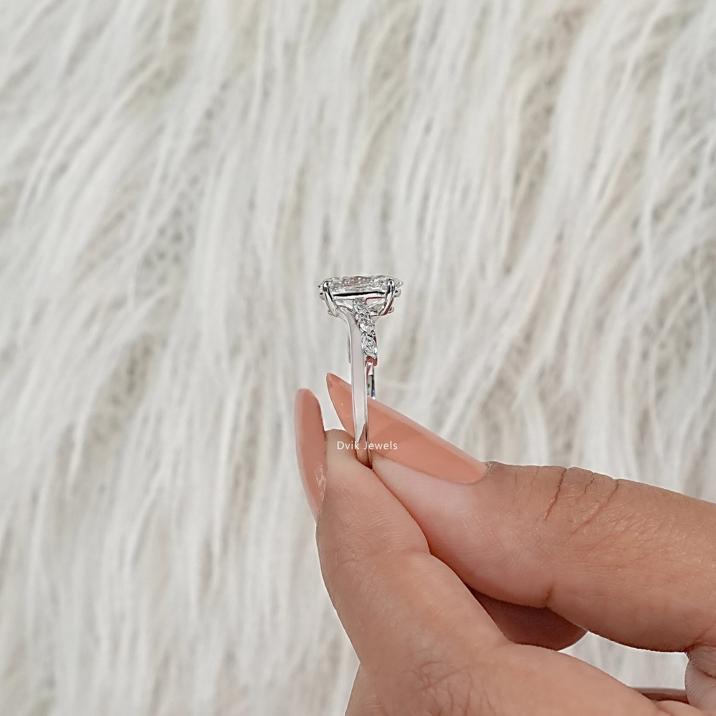 Oval Cut Lab Diamond Ring with Marquise Accents