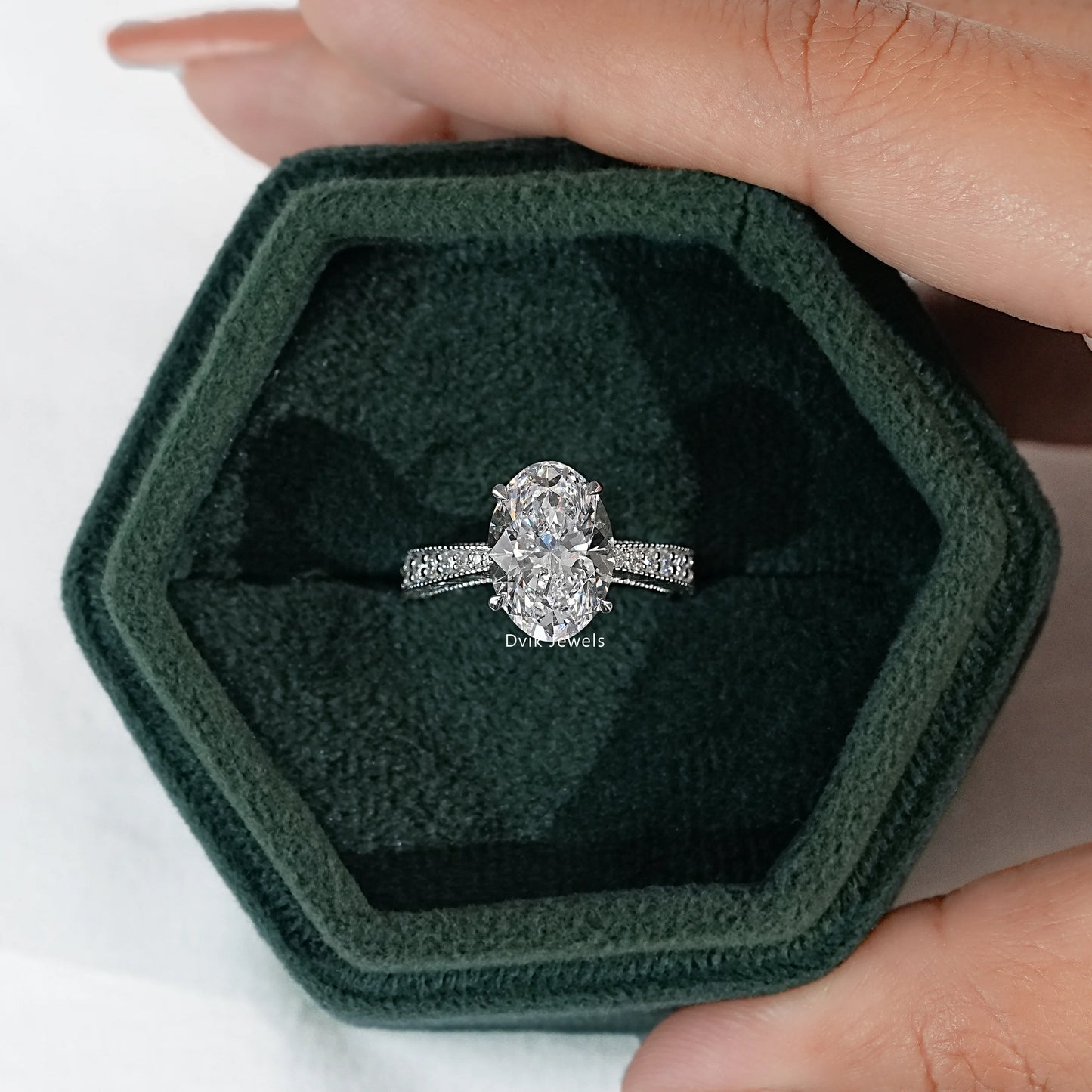 Oval Lab Diamond Engagement Ring with Pavé Setting