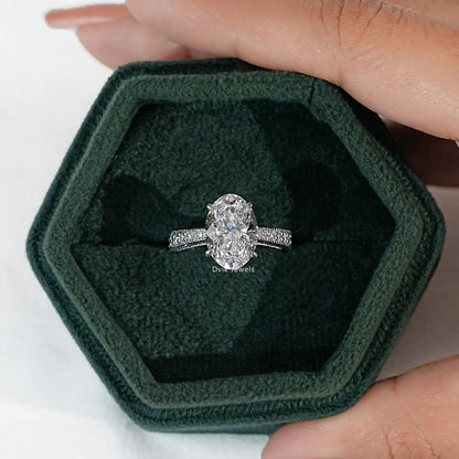 Oval Lab Diamond Engagement Ring with Pavé Setting