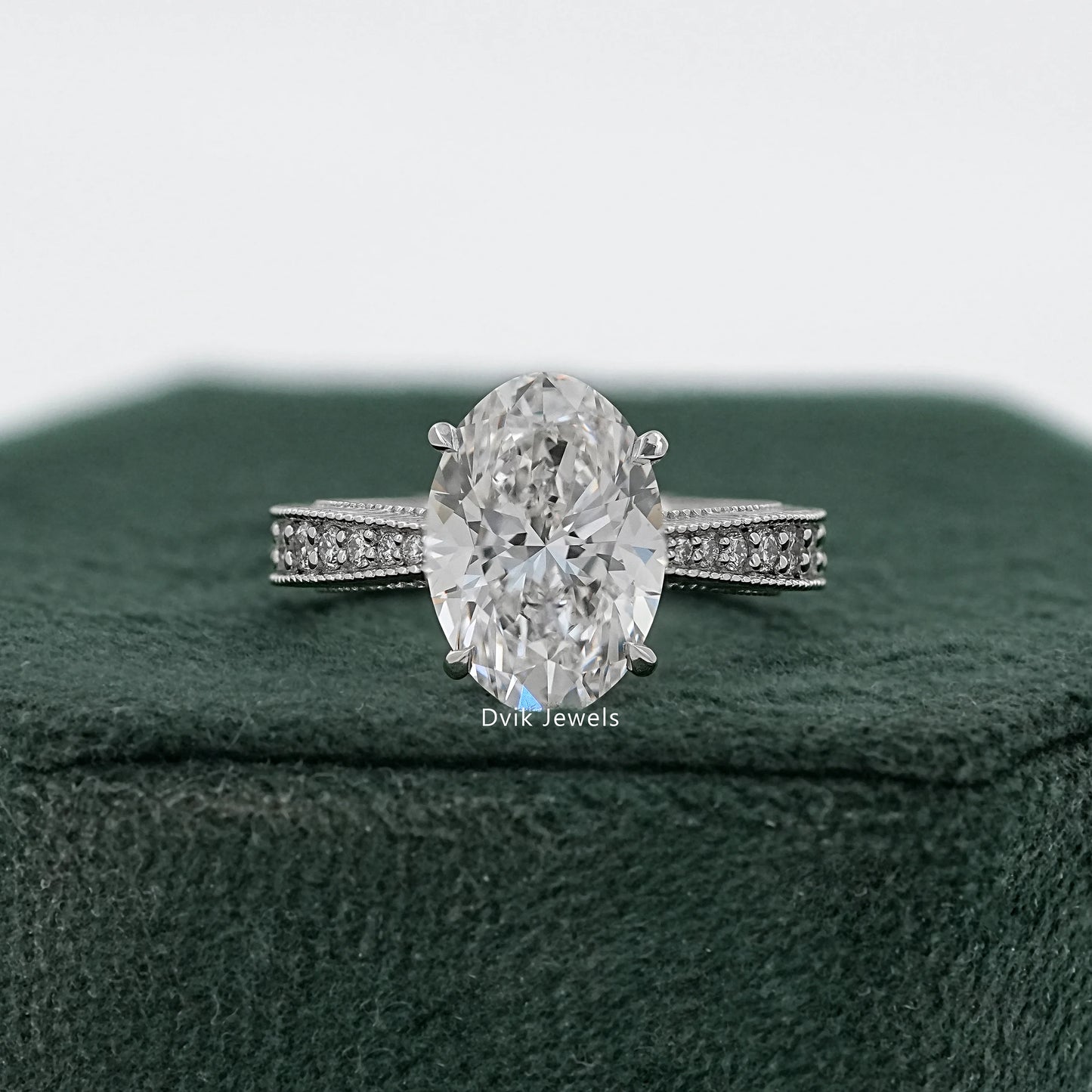 Oval Lab Diamond Engagement Ring with Pavé Setting