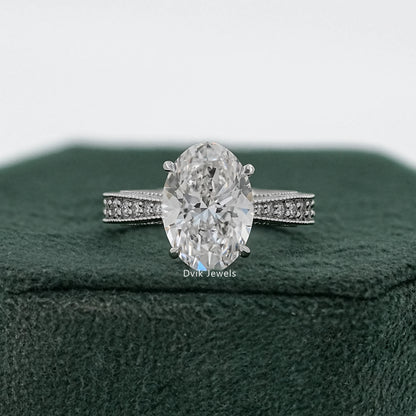 Oval Lab Diamond Engagement Ring with Pavé Setting