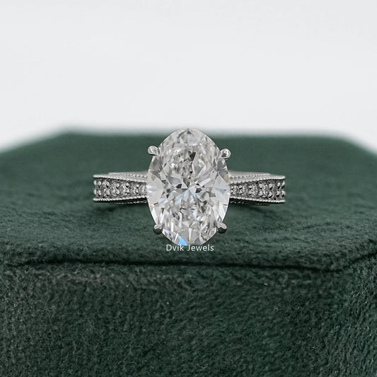 Oval Lab Diamond Engagement Ring with Pavé Setting