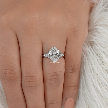 Oval Lab Diamond Three Stone Ring with Pear and Round Accents Ring