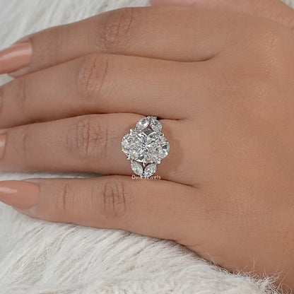 Oval Lab Diamond Accent Ring with Marquise Side Stones