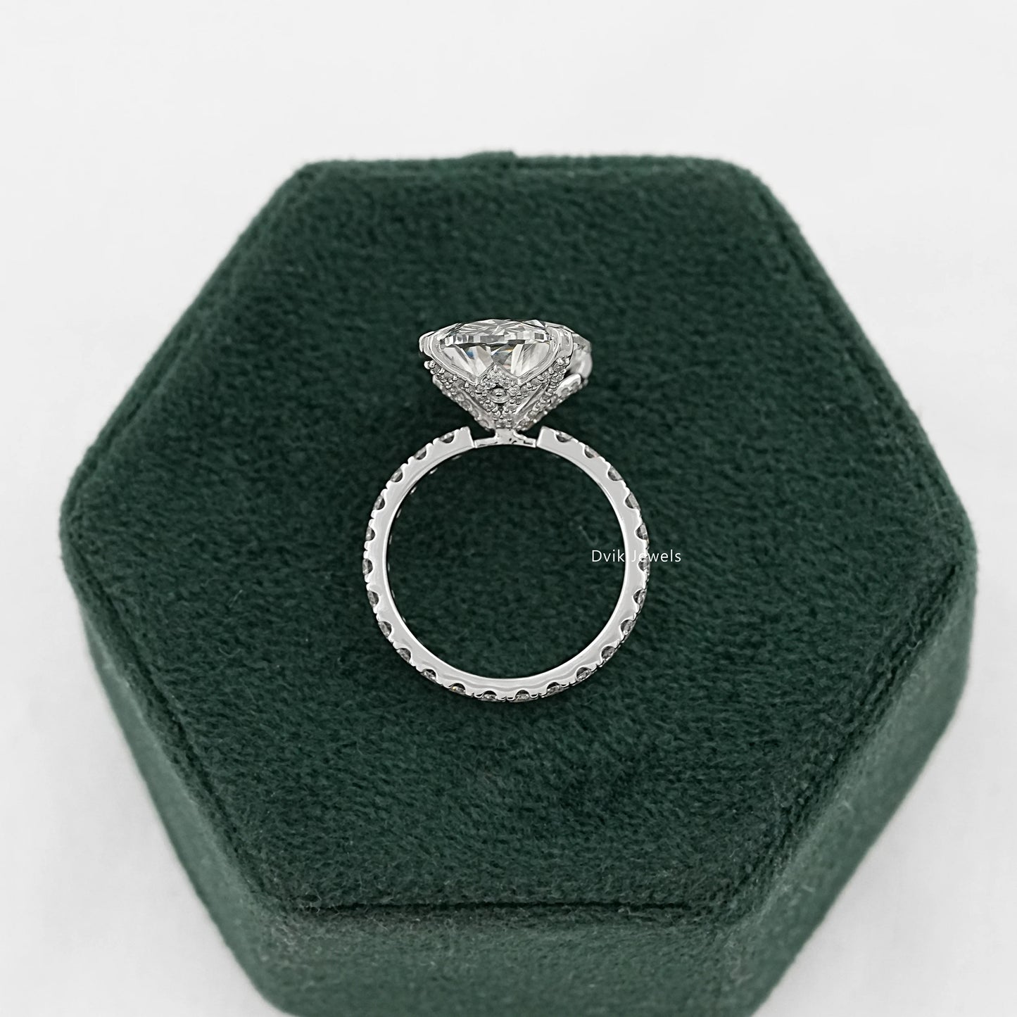 Oval Cut Lab Diamond Ring with Hidden Halo and Pavé Band