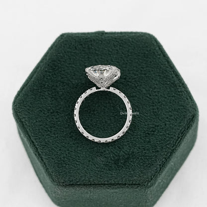Oval Cut Lab Diamond Ring with Hidden Halo and Pavé Band