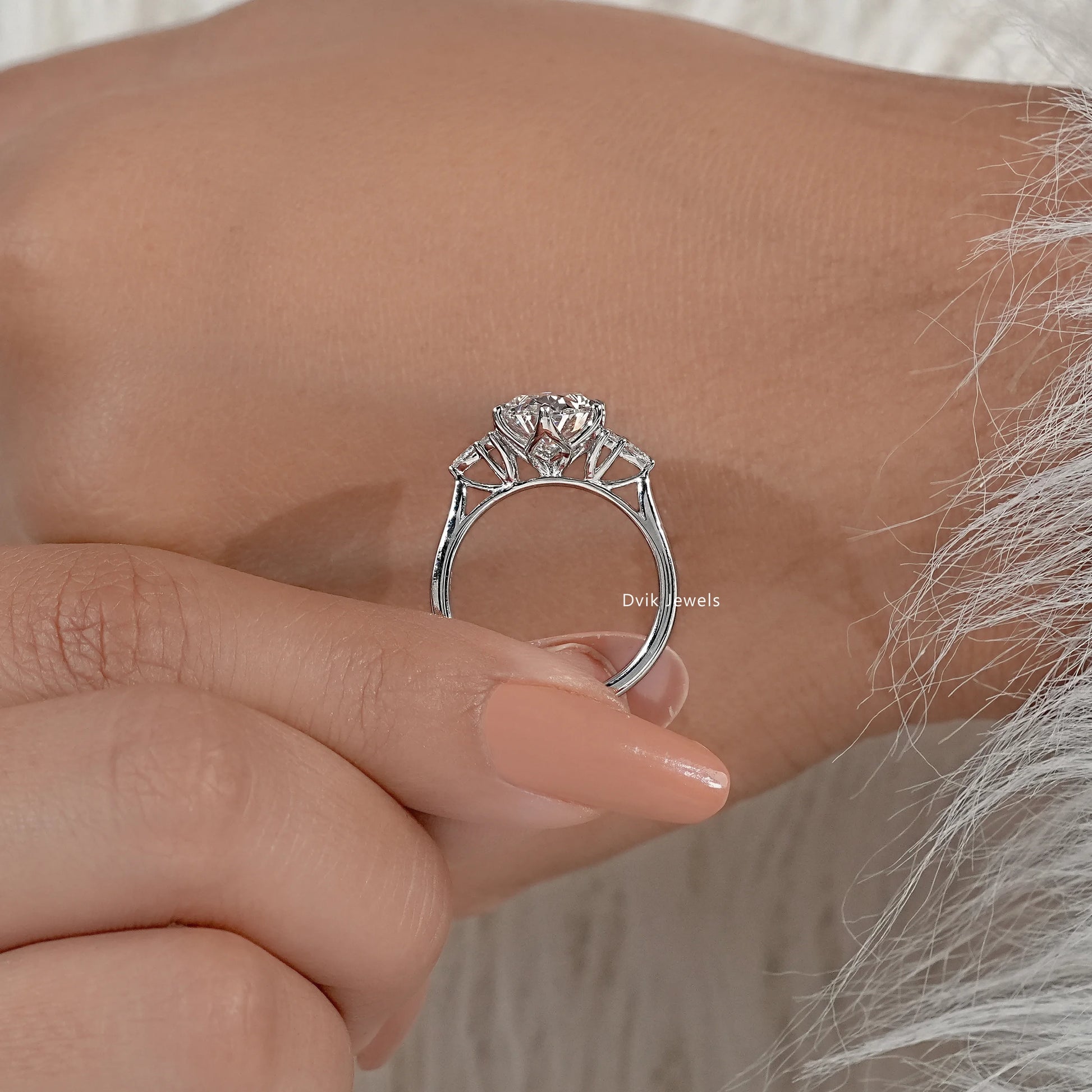 Oval Lab Diamond Three Stone Ring with Pear and Round Accents Ring