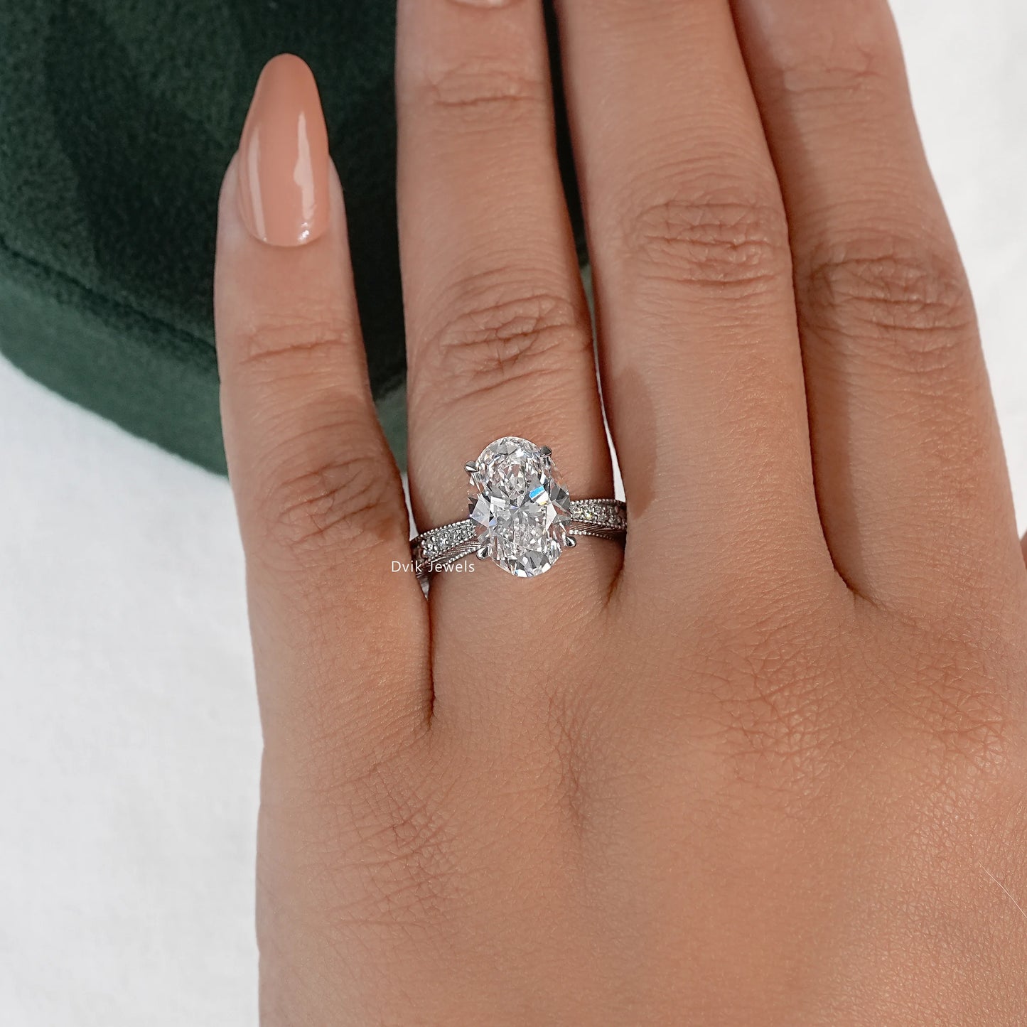 Oval Lab Diamond Engagement Ring with Pavé Setting
