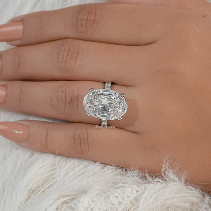 Oval Cut Lab Diamond Ring with Hidden Halo and Pavé Band