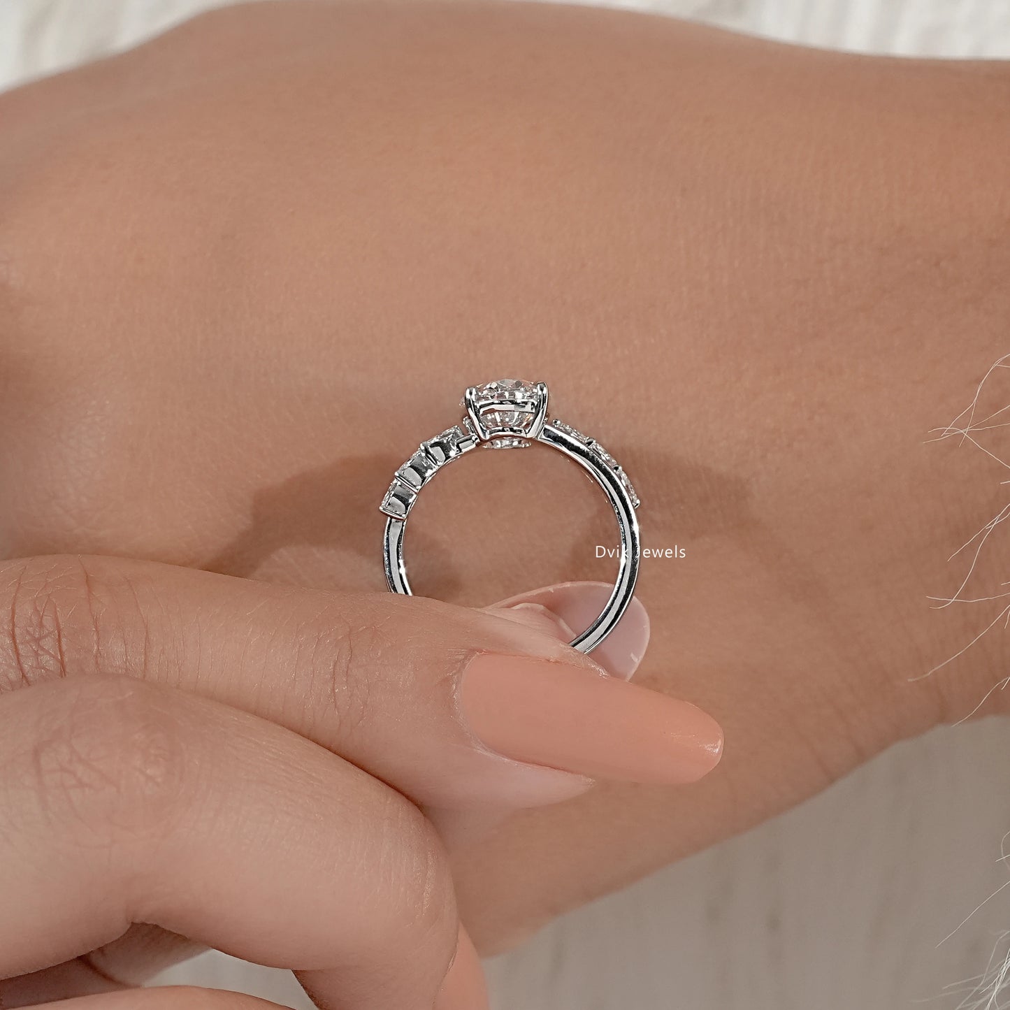 Oval Cut Lab Diamond Ring with Marquise Accents