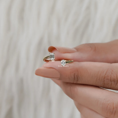 Oval & Emerald Cut Lab Diamond Open Toi et Moi Ring Ring