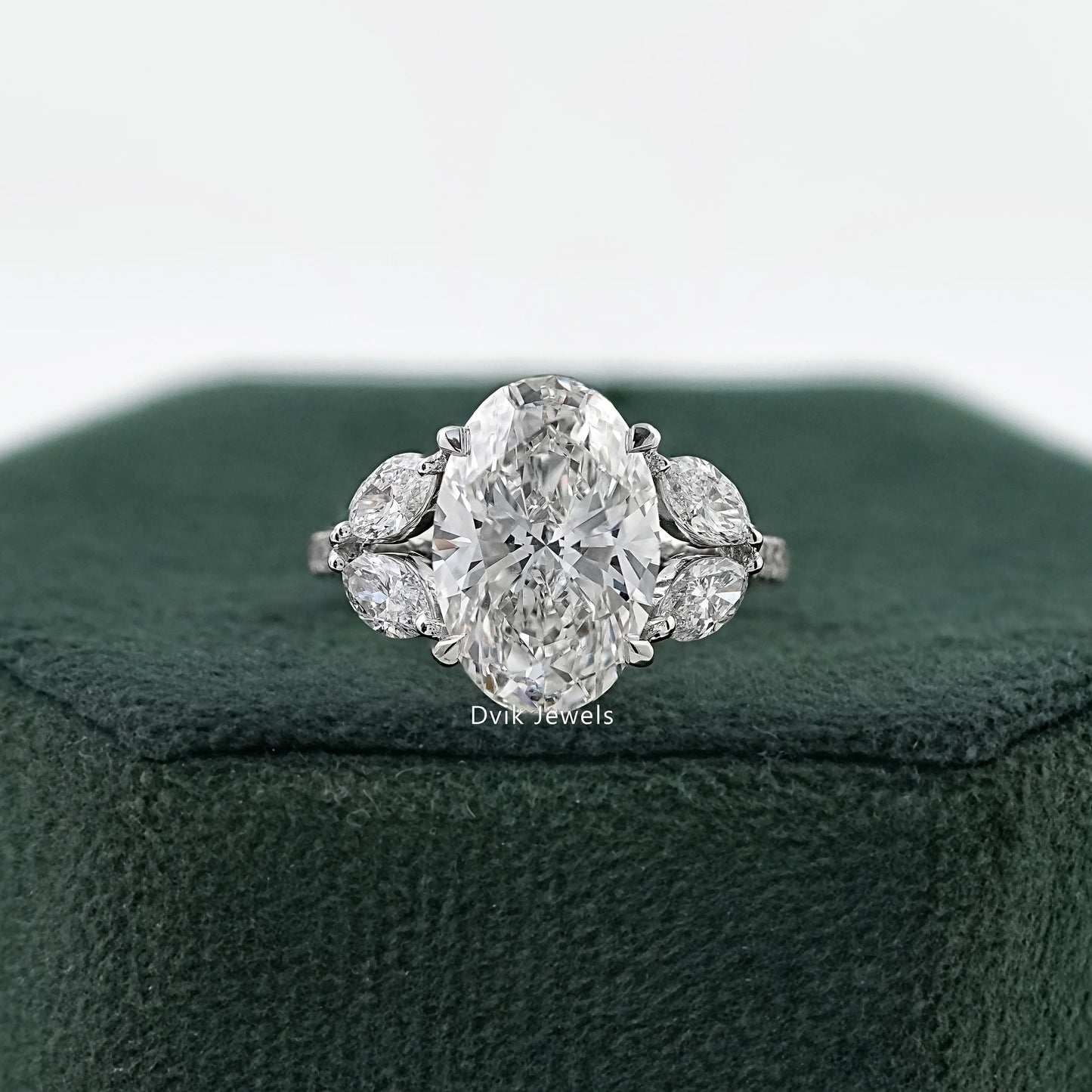 Oval Lab Diamond Accent Ring with Marquise Side Stones