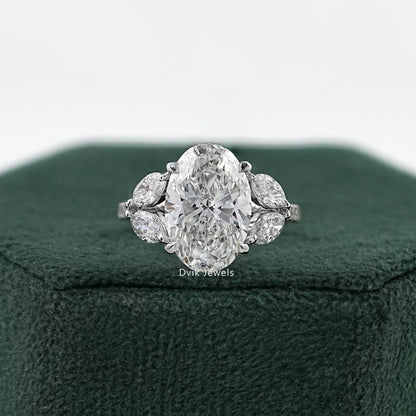 Oval Lab Diamond Accent Ring with Marquise Side Stones