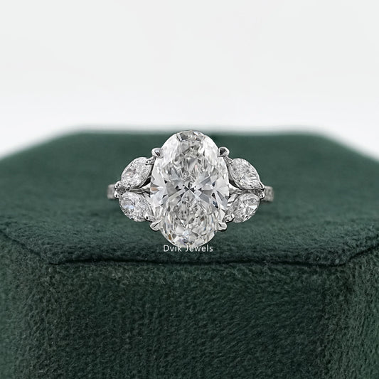 Oval Lab Diamond Accent Ring with Marquise Side Stones