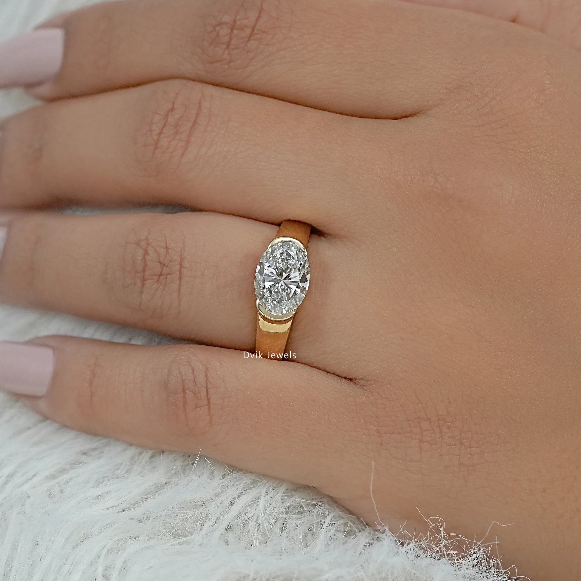 Half Bezel Set Oval Solitaire Ring Band