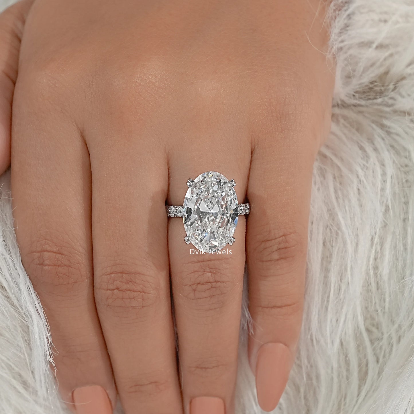 Oval Cut Lab Diamond Ring with Hidden Halo and Pavé Band