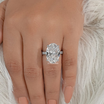 Oval Cut Lab Diamond Ring with Hidden Halo and Pavé Band