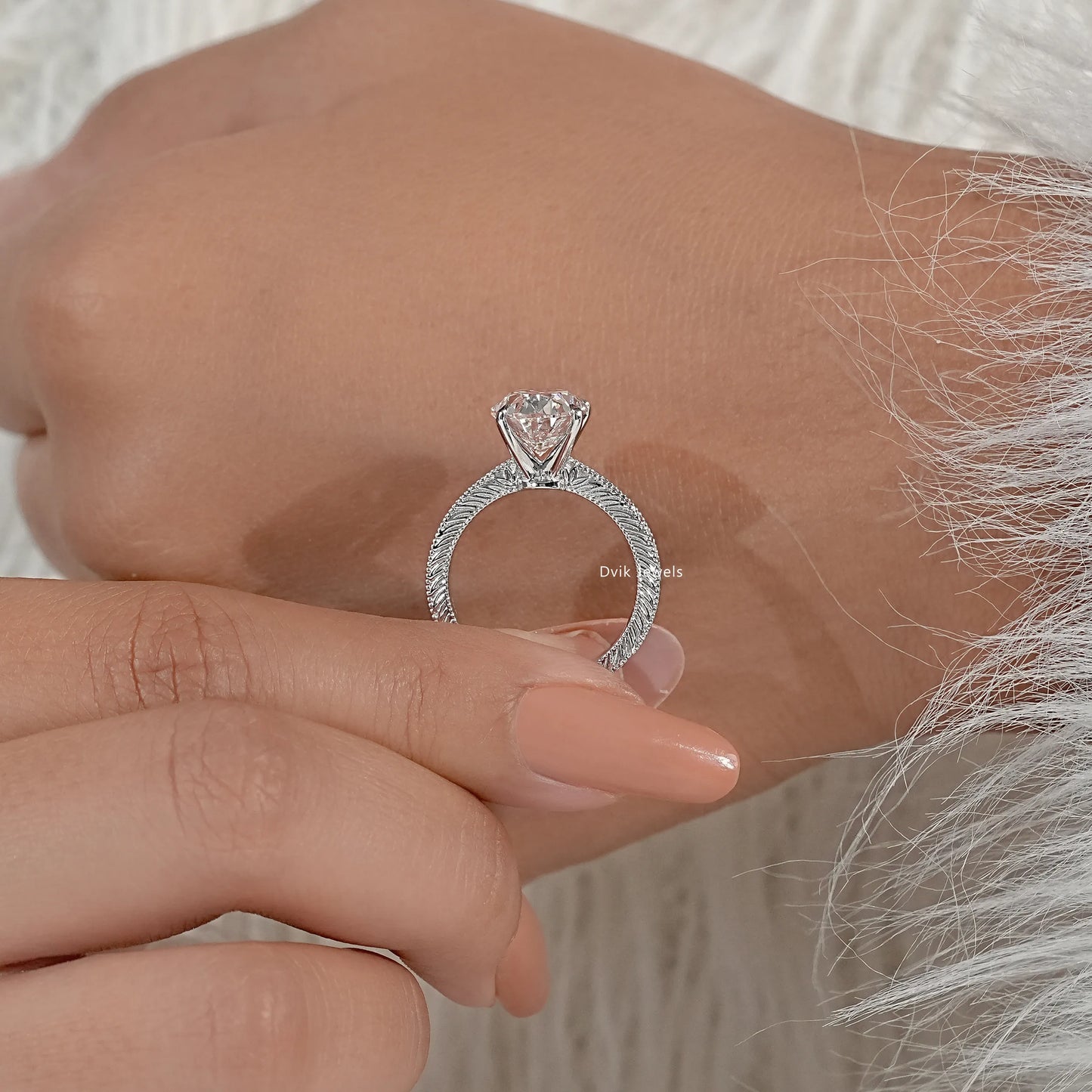 Oval Lab Diamond Engagement Ring with Pavé Setting