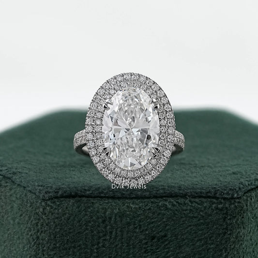 Oval Lab Diamond Ring with Double Halo Accents
