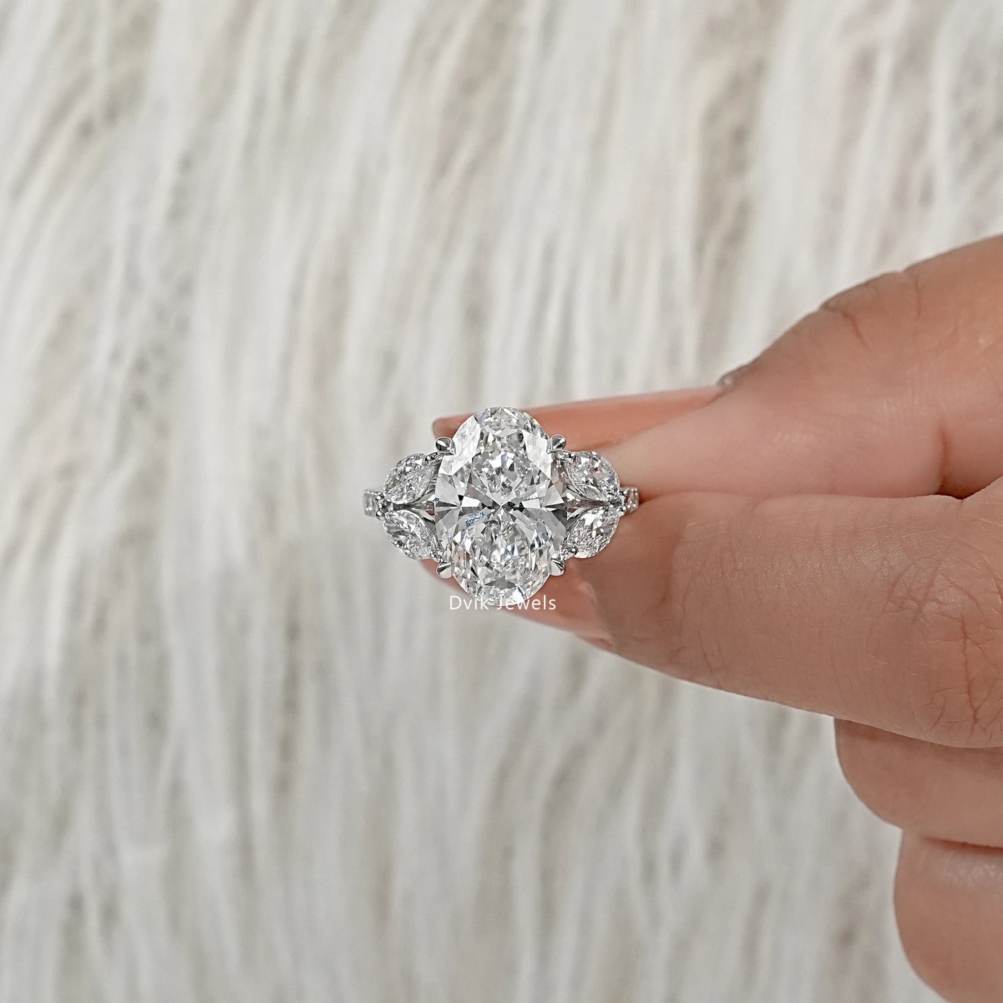 Oval Lab Diamond Accent Ring with Marquise Side Stones