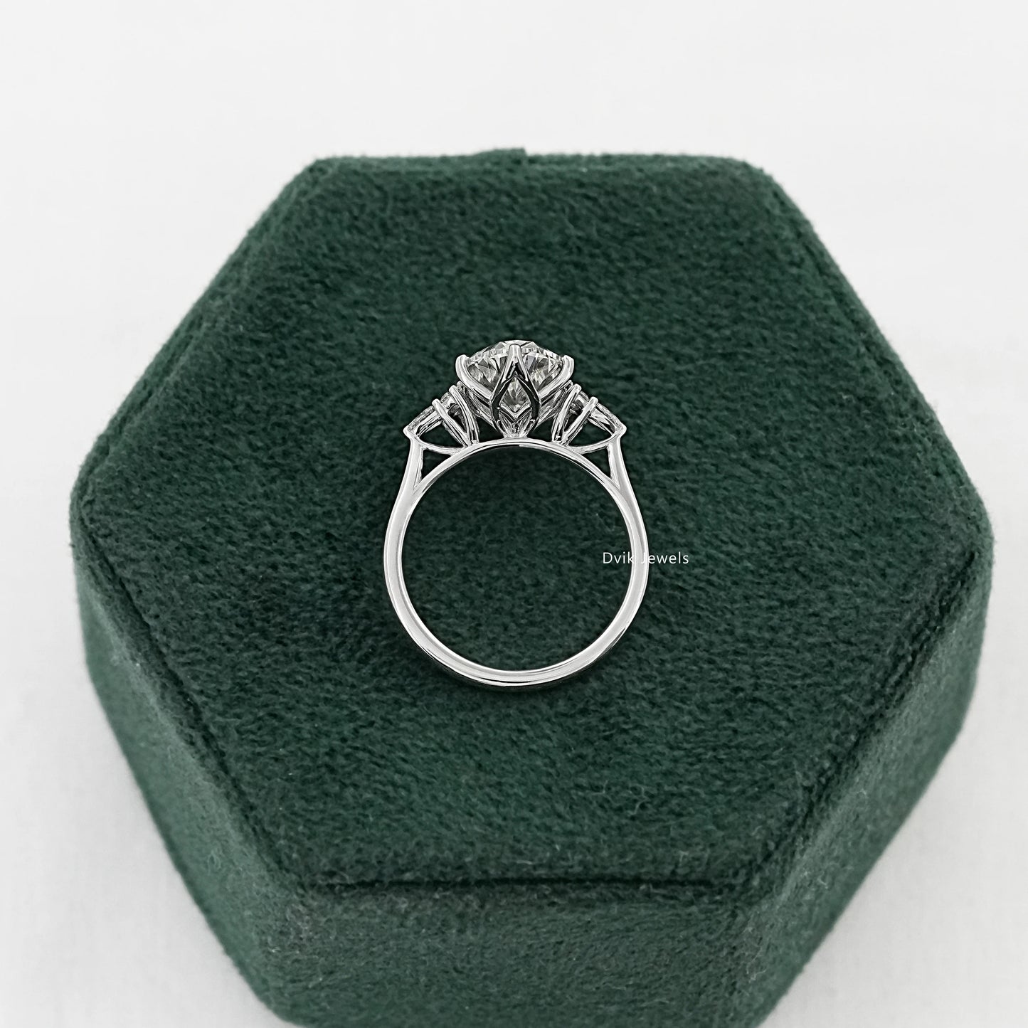 Oval Lab Diamond Three Stone Ring with Pear and Round Accents Ring