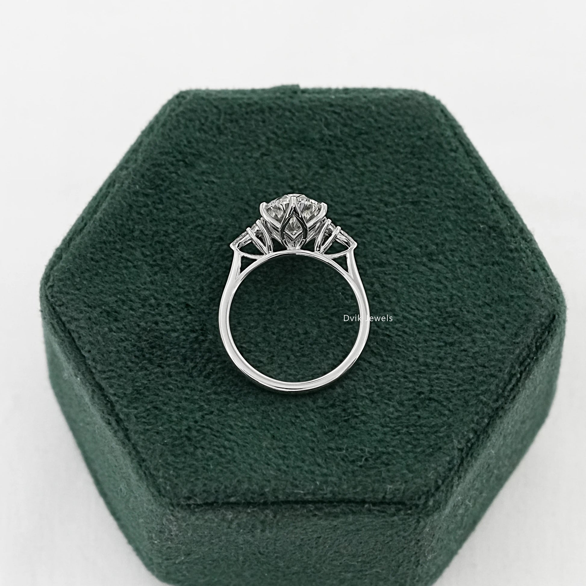 Oval Lab Diamond Three Stone Ring with Pear and Round Accents Ring