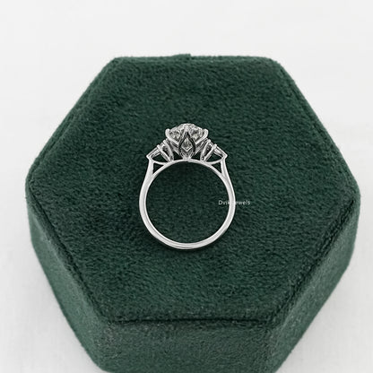 Oval Lab Diamond Three Stone Ring with Pear and Round Accents Ring