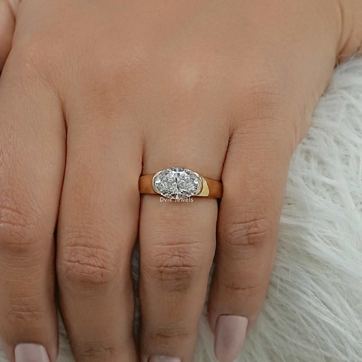 Half Bezel Set Oval Solitaire Ring Band
