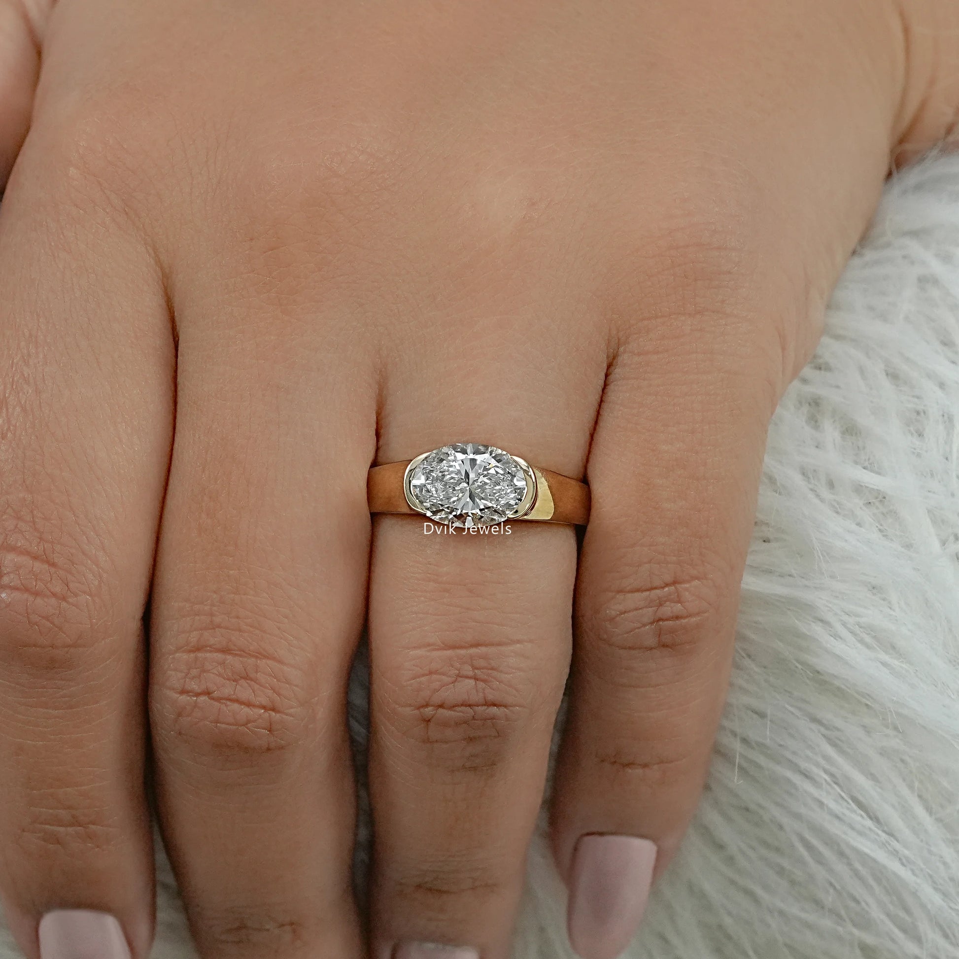 Half Bezel Set Oval Solitaire Ring Band
