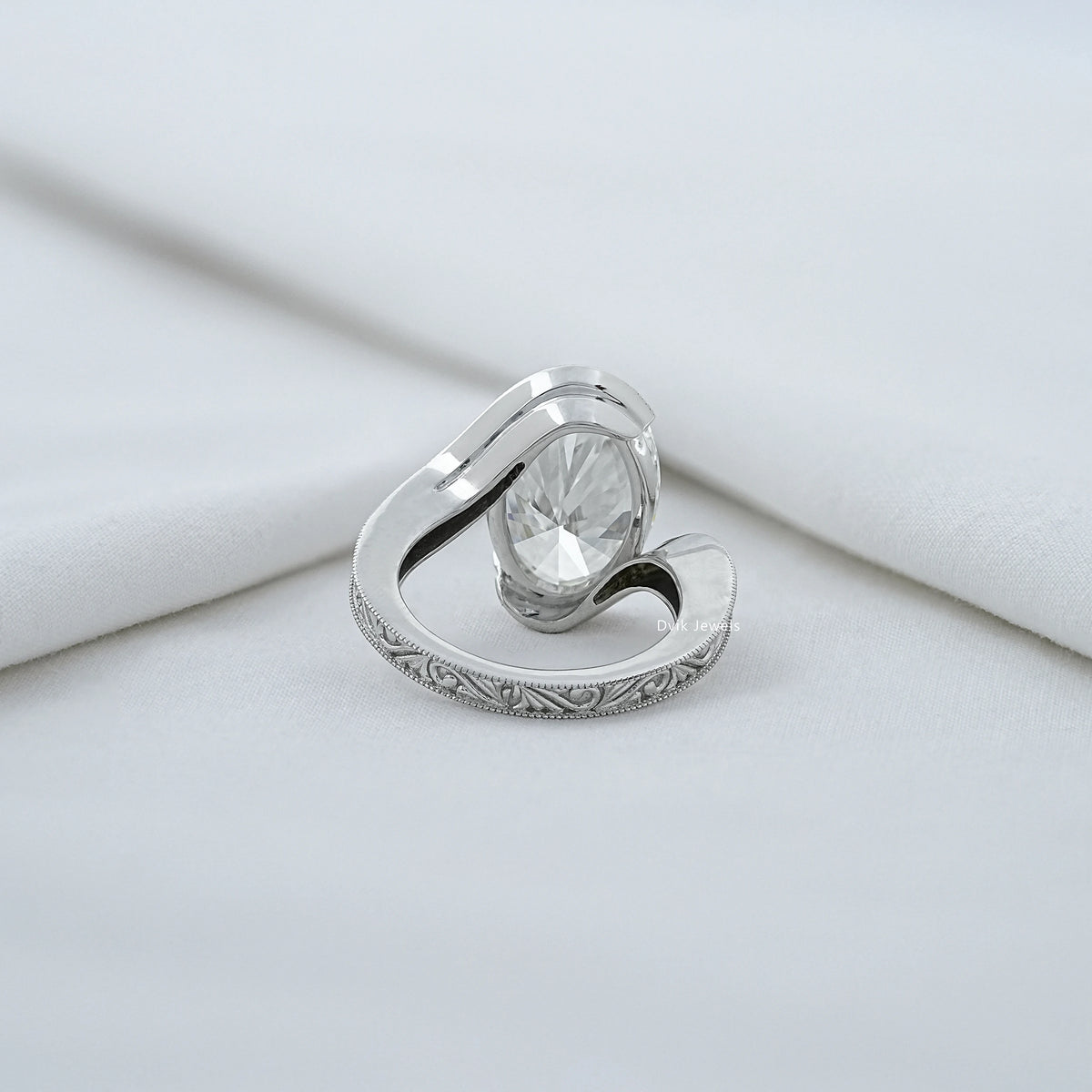 Oval Cut Diamond Filigree Bypass Ring Ring