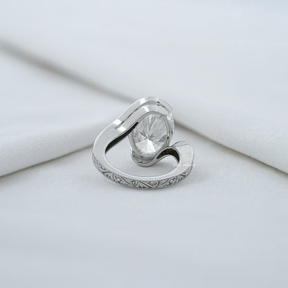 Oval Cut Diamond Filigree Bypass Ring Ring