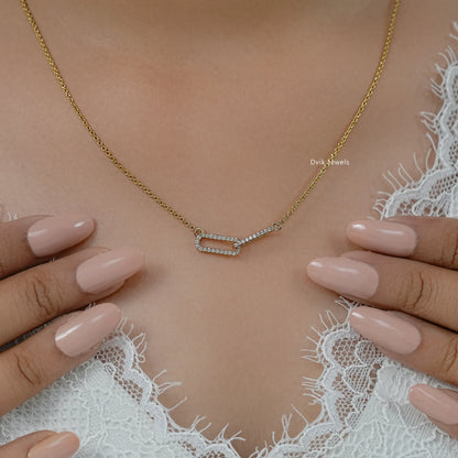 Round Lab Diamond Open Rectangle Double Link Pendant Pendant