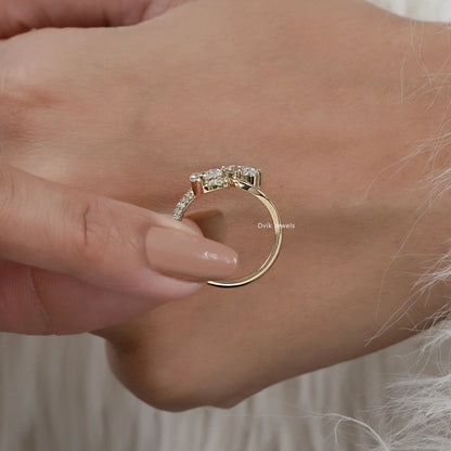 Pear & Oval Cut Lab Diamond Open Bypass Ring with Half Pavé Band Ring
