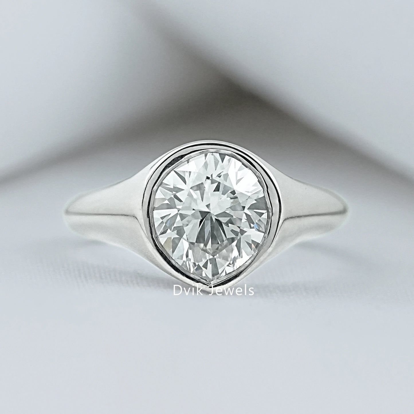 Pear Cut Lab Diamond Bezel Signet Style Ring Ring