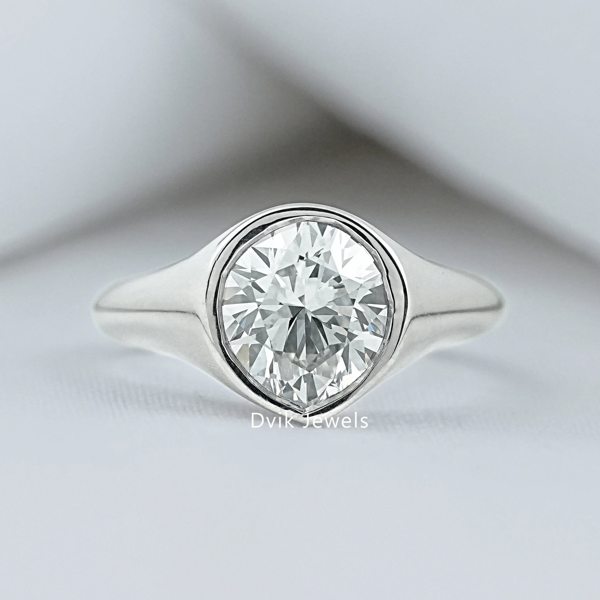 Pear Cut Lab Diamond Bezel Signet Style Ring Ring
