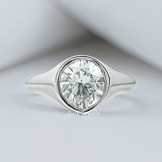 Pear Cut Lab Diamond Bezel Signet Style Ring Ring