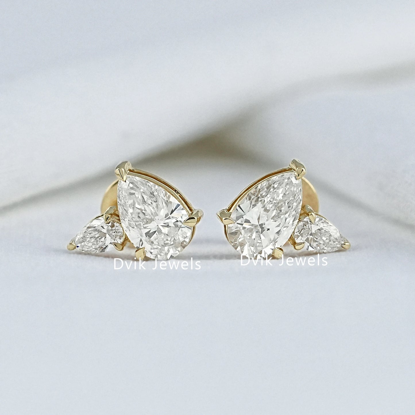 Pear Cut Lab Diamond Duo Cluster Stud Earrings Earrings