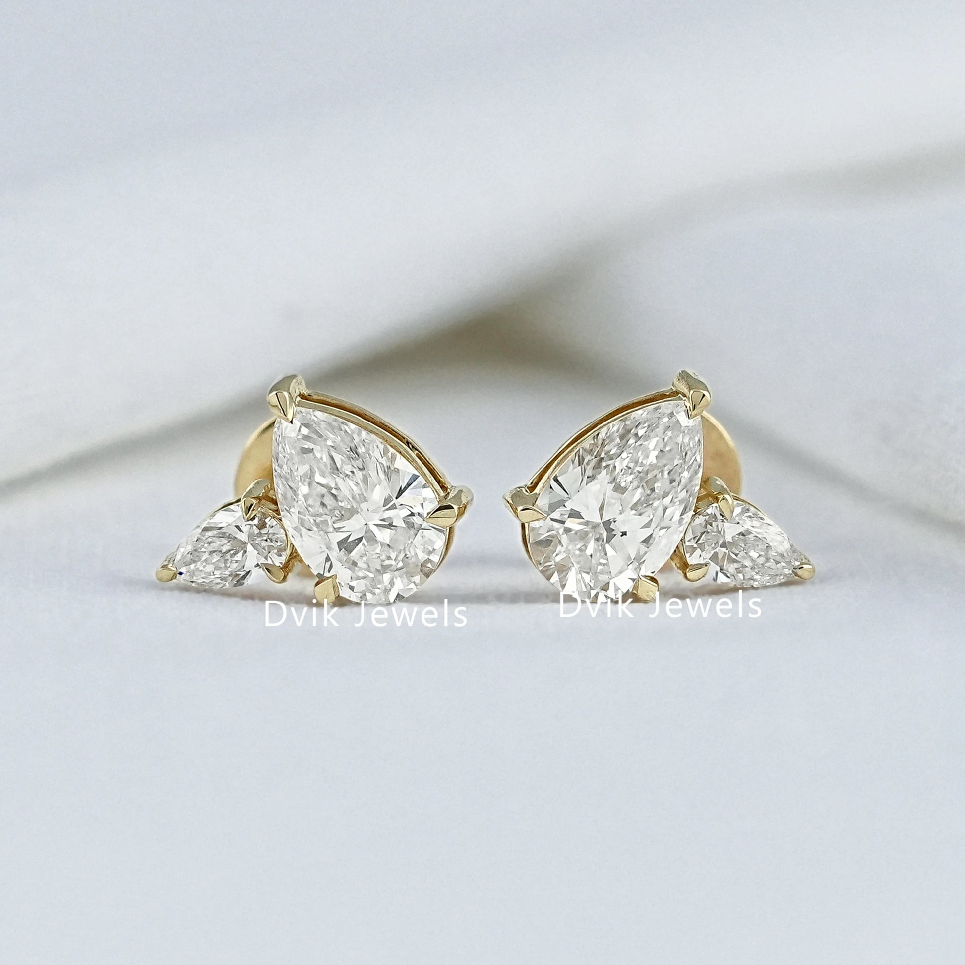 Pear Cut Lab Diamond Duo Cluster Stud Earrings Earrings